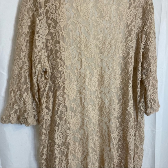 DOUBLE TAKE Women’s Tan Nude Lacy Sheer Kimono Cardigan Robe One Size - Picture 12 of 13